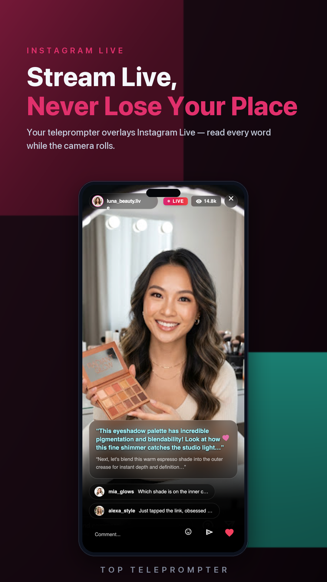 Teleprompter over Instagram Live